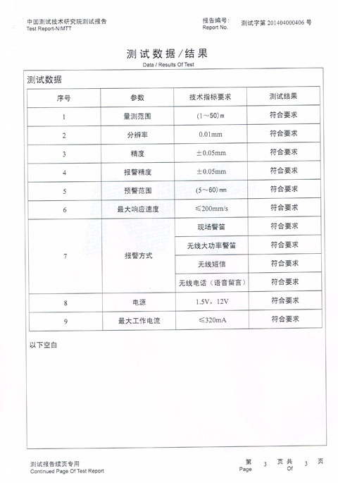 中国测试技术研究院测试报告